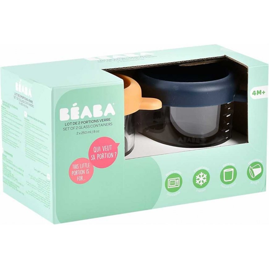 BEABA 2-PACK GLASS CUPS (250 ML), NIGHT BLUE/HONEY – 3
