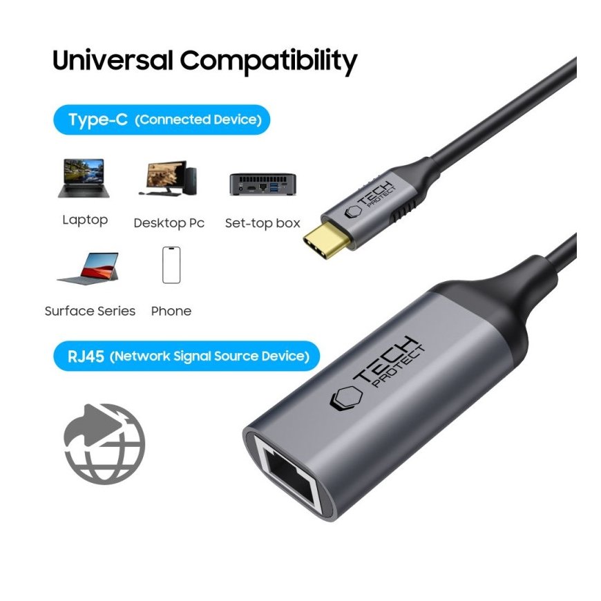 TECH-PROTECT ULTRABOOST ADAPTER TYPE-C TO ETHERNET RJ45 1000MBPS