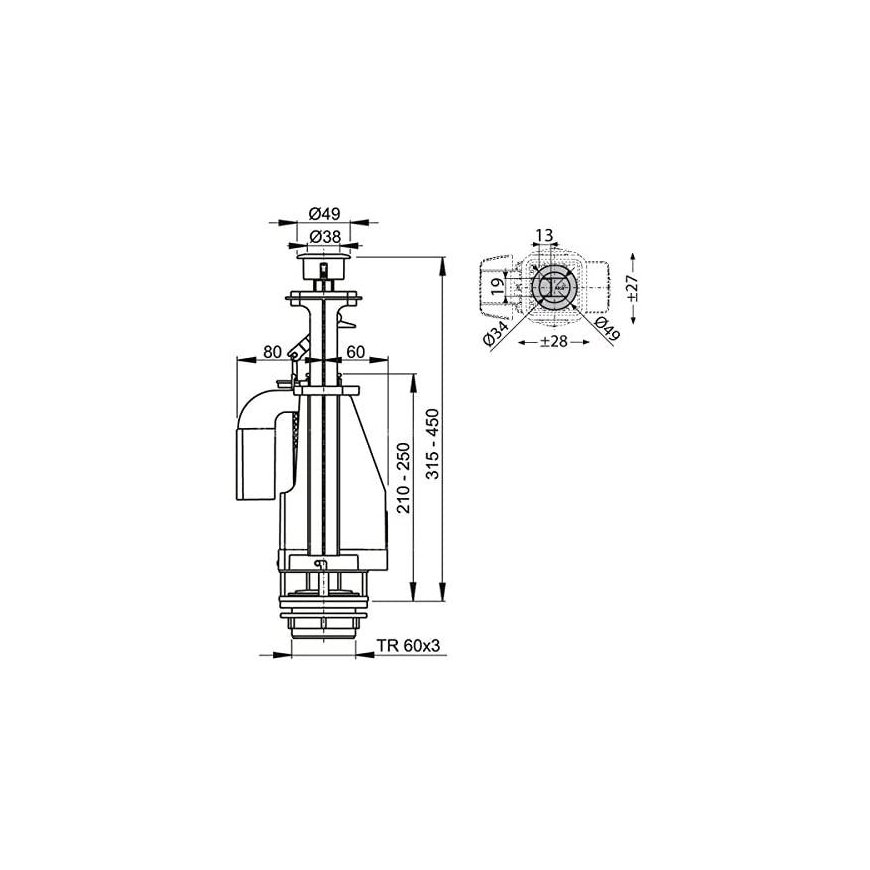 WC flush mechanism AlcaPlast, with 3/6 liter flush