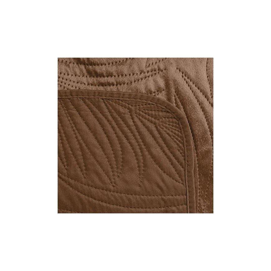 Eurofirany DESIGN 91 LUIZ / 4 Aksominė lovatiesė, dygsniuota karšto spaudimo būdu su palmių lapų raštu, 220X240 cm, spalva: plyt – 3