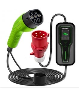 Qoltec Mobile EV Car Charger Adjustable 2in1 Type2 | 11kW | 3 Phases | CEE 5 PIN| LCD |Portable | Wallbox | 5m