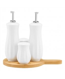 Set of przyprawników na podstave bambusowej Natural white round AMBITION