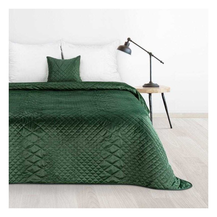 Eurofirany DESIGN 91 LUIZ / 3 Velvet bedspread, quilted by hot pressing with geometric pattern, 220X240 cm, color: dark green Be