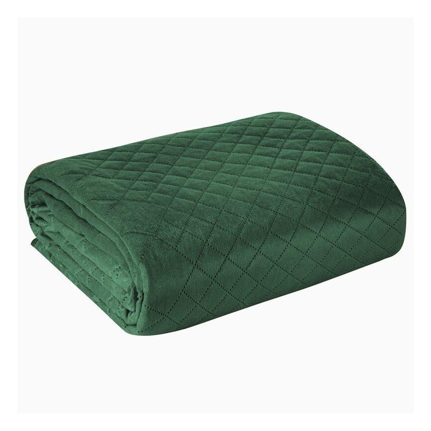 Eurofirany DESIGN 91 LUIZ / 3 Velvet bedspread, quilted by hot pressing with geometric pattern, 220X240 cm, color: dark green Be – 3
