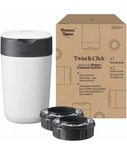 TOMMEE TIPPEE SANGENIC TWIST AND CLICK ADVANCED DIAPER CONTAINER AND 2-PIECE CARTRIDGES SET, White