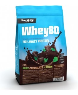 SportLife Whey80 Mint Chocolate + Stevia whey protein powder, 600 g