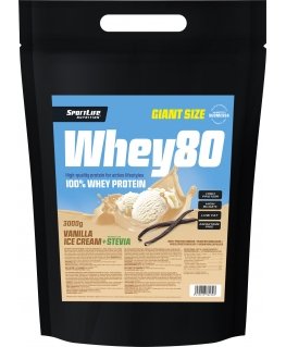 SportLife Whey80 Vanilla Ice Cream + Stevia whey protein powder, 3 kg