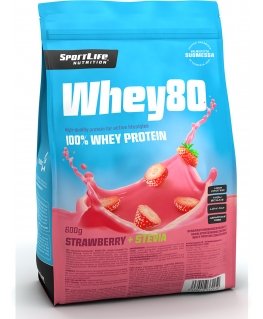 SportLife Whey80 Strawberry + Stevia whey protein powder, 600 g
