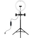 Puluz LED ring lamp 30cm, with tripod stand up to 165cm and 3 phone holders, USB Puluz LED ring lamp 30cm, with tripod stand up to 165cm and 3 phone holders, USB