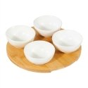 Komplet 4 salaterek na podstave bambusowej Natural round white AMBITION