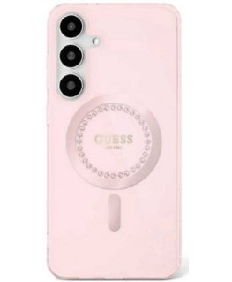Guess Rhinestones Printed Classic Logo MagSafe Case for Samsung Galaxy S25 pink