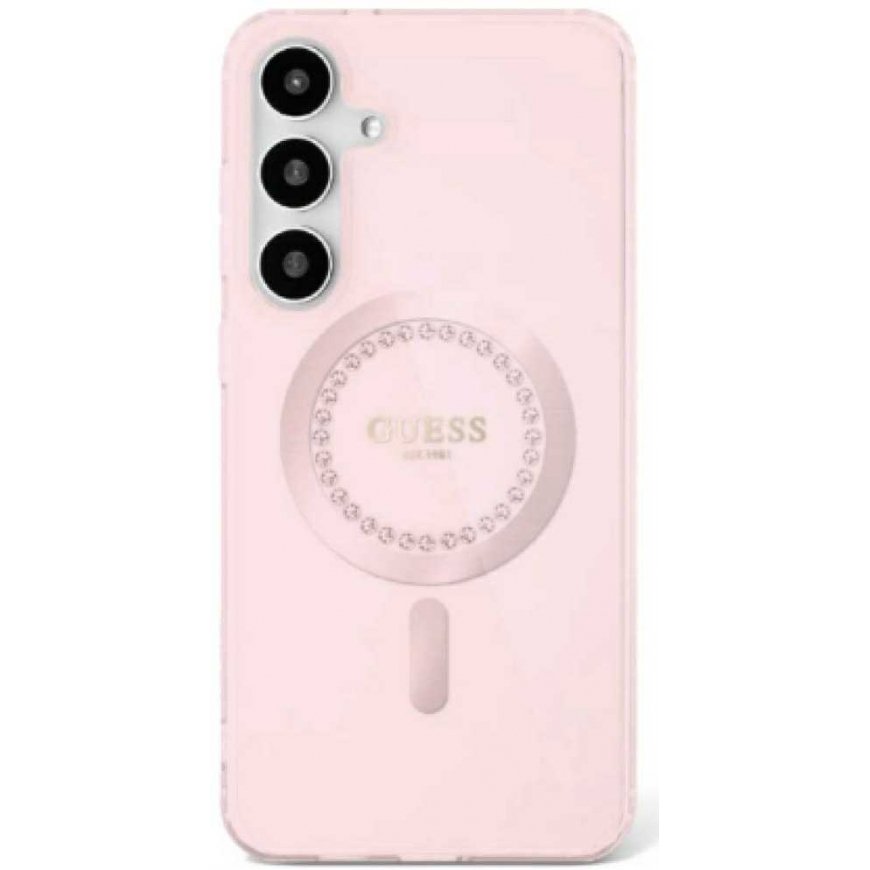 Guess Rhinestones Printed Classic Logo MagSafe Case for Samsung Galaxy S25 pink