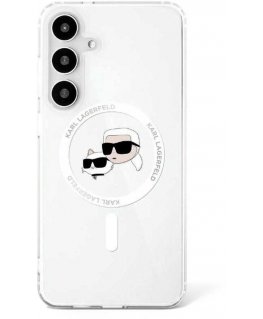 Case Karl Lagerfeld Button Karl & Choupette Heads Printed Logo MagSafe Samsung Galaxy S25 white