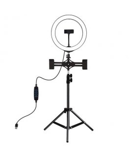 Puluz LED ring lamp 26cm, with tripod stand up to 1.1m and 3 phone holders, USB