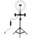 Puluz LED ring lamp 26cm, with tripod stand up to 1.1m and 3 phone holders, USB Puluz LED ring lamp 26cm, with tripod stand up to 1.1m and 3 phone holders, USB