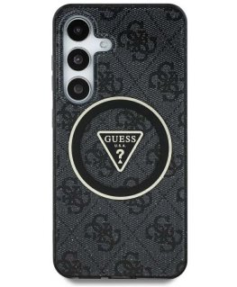 Dėklas Guess 4G Glitter Triangle Mygtukai MagSafe do Samsung Galaxy S25 Ultra juoda