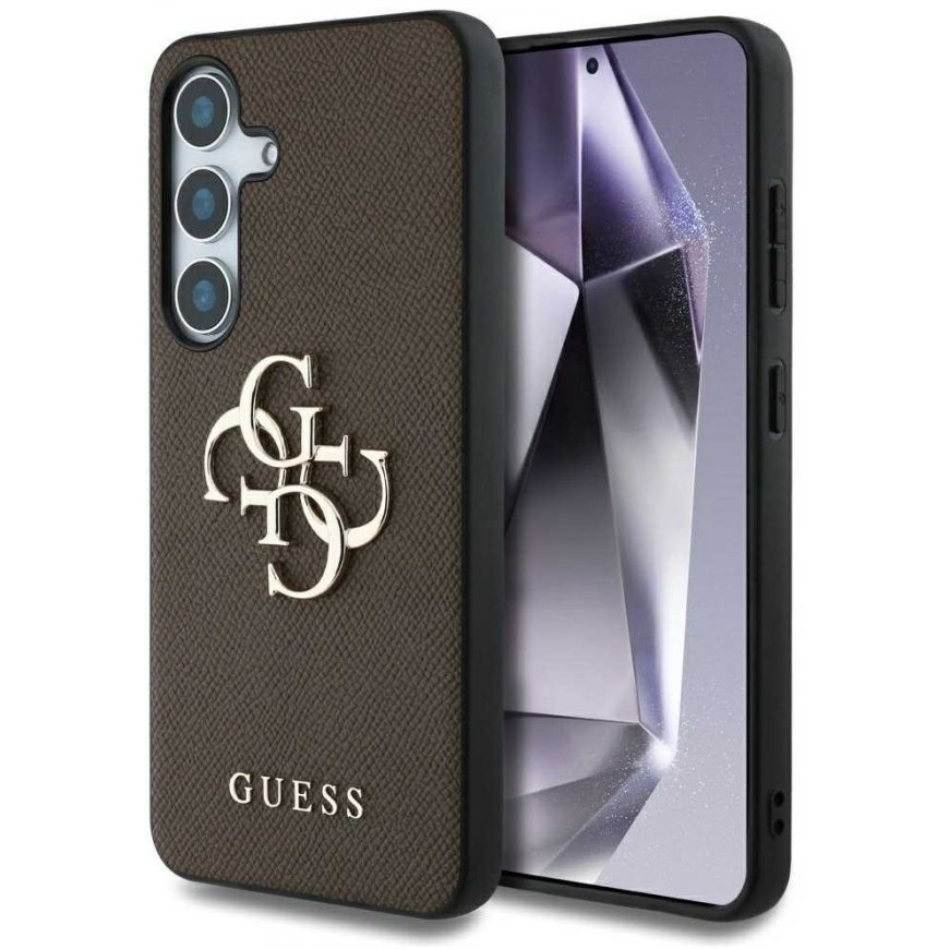 Case Guess Grained Big 4G Logo Small Classic Logo for Samsung Galaxy S25+ brown