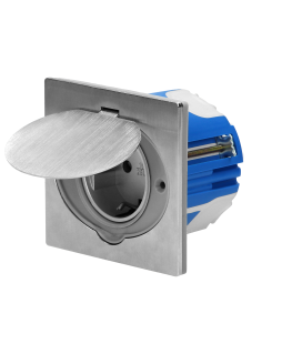 Orno Hermetic electrical outlet, IP44 stainless steel, with windproof mounting box, Schuko version