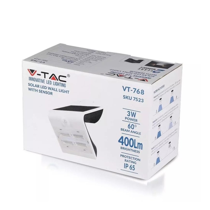 V-TAC Projektors Solarny 3W LED Biały+Czarny