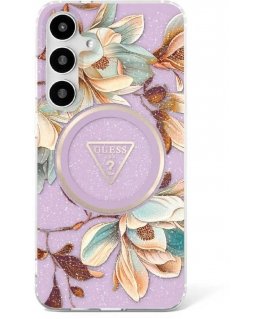 GUESS case for SAMSUNG S25 Ultra GUHMS25LHFLPEDU (Magnetic IML Metal Glitter Flowers Triangle) purple
