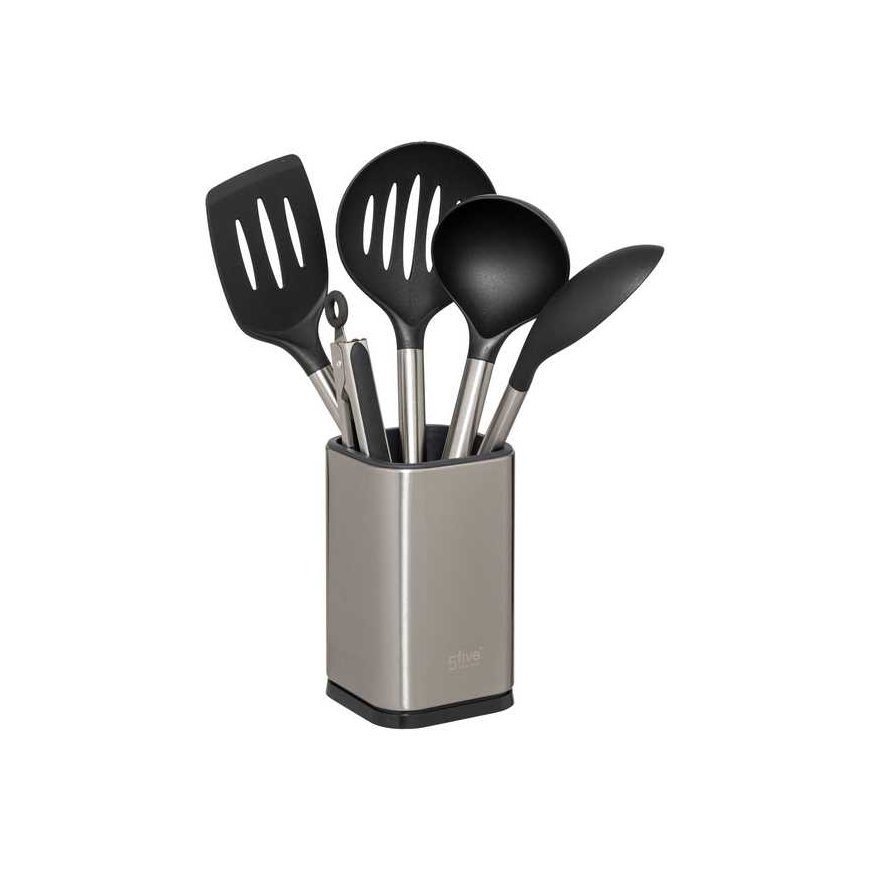 Steel 5-piece stainless steel cookware set with stainless steel holder