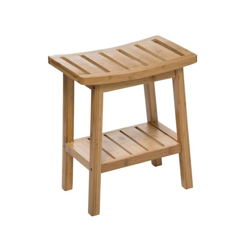 BAMBOO vonios taburetė su lentyna priedams