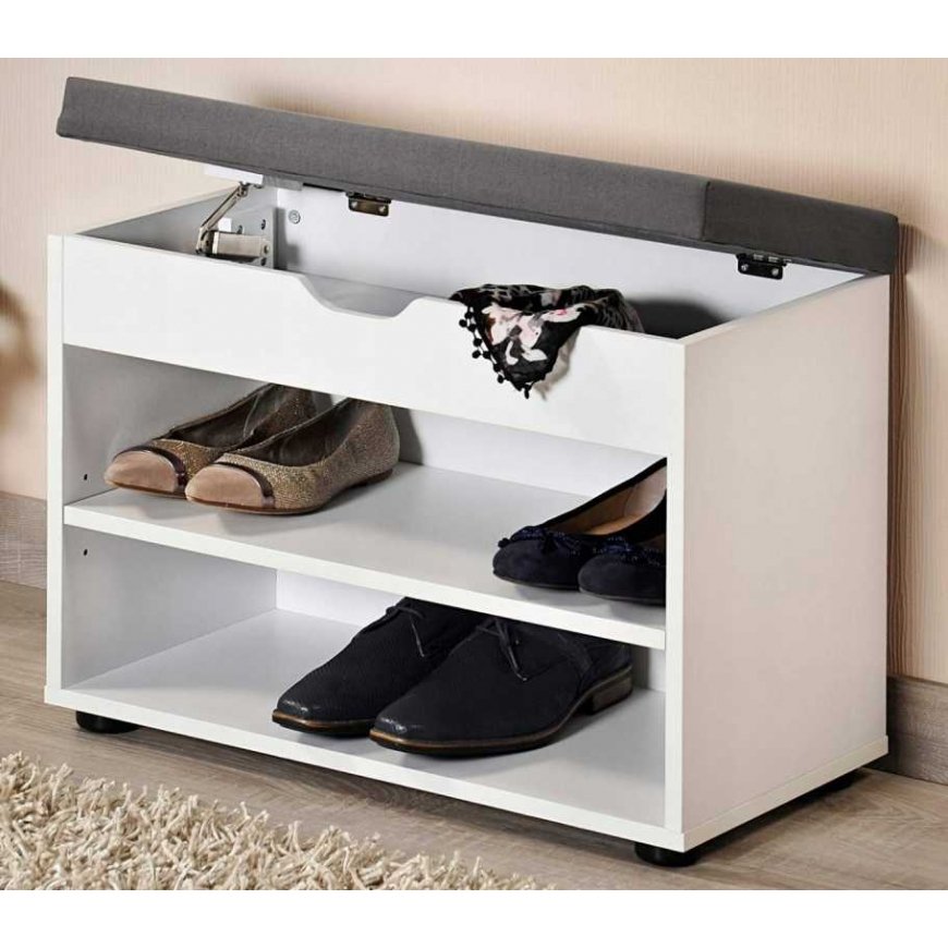 Kesper White shoe cabinet with seat, functional hallway seat and shoe shelf in one – 5