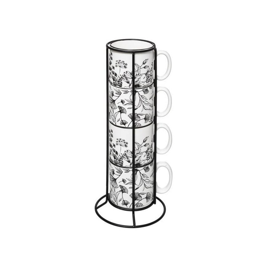 KAPPALET Keraamiset kupit telineessä FLORAL, 240 ml, 4 kpl