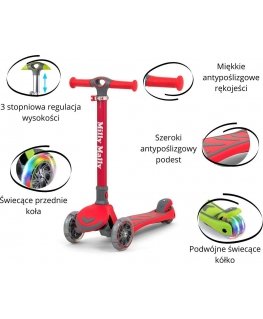 Vaikiškas paspirtukas Milly Mally Step Junior, raudonas