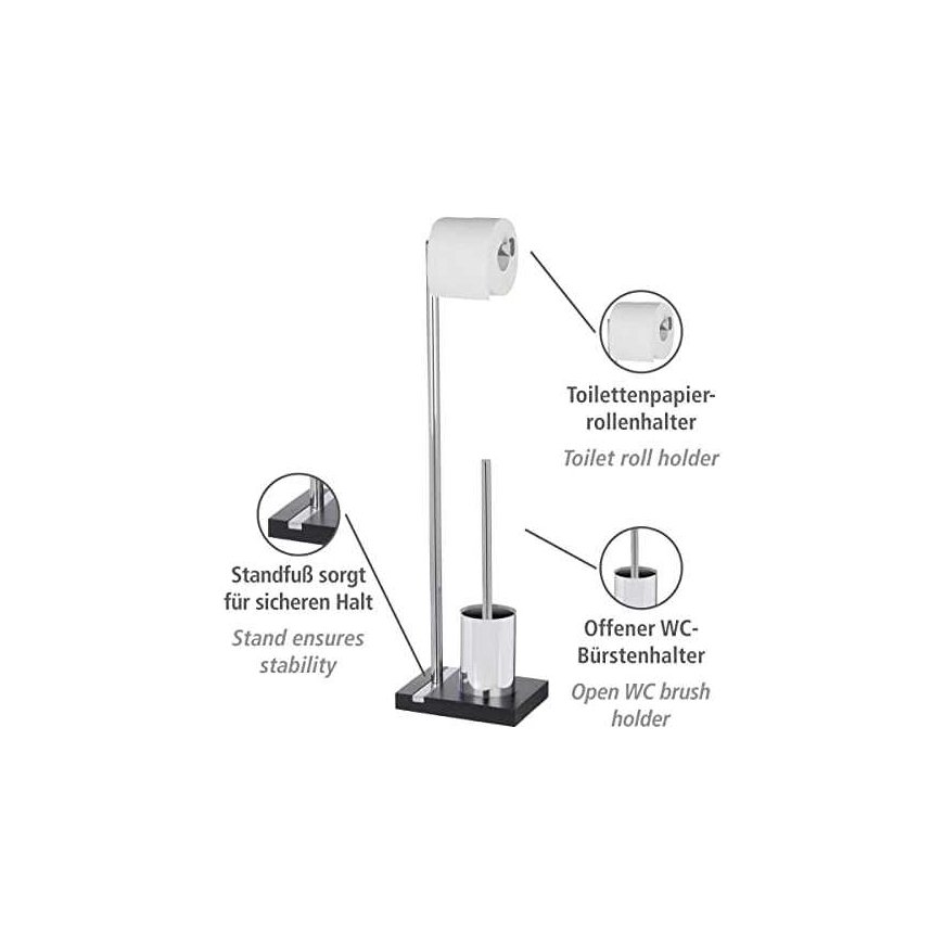 Wenko, toilet brush, toilet roll holder, 20x74x15 cm polyresin / chrome noble black – 2