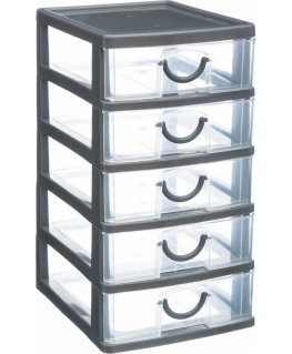 5five Simply Smart Thinking Organizer with 5 Drawers, 13 x 16 x 26 cm, Gray