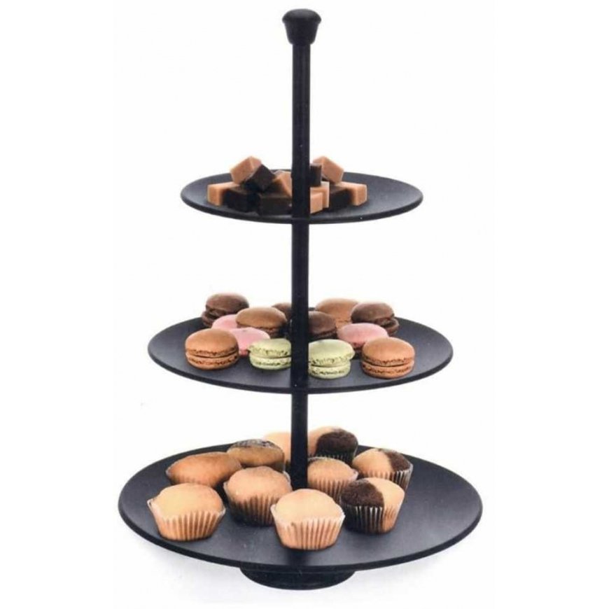 Erinomainen taloustavaroiden tarjoiluteline, 3 tasoa, musta, 36,5 cm – 3