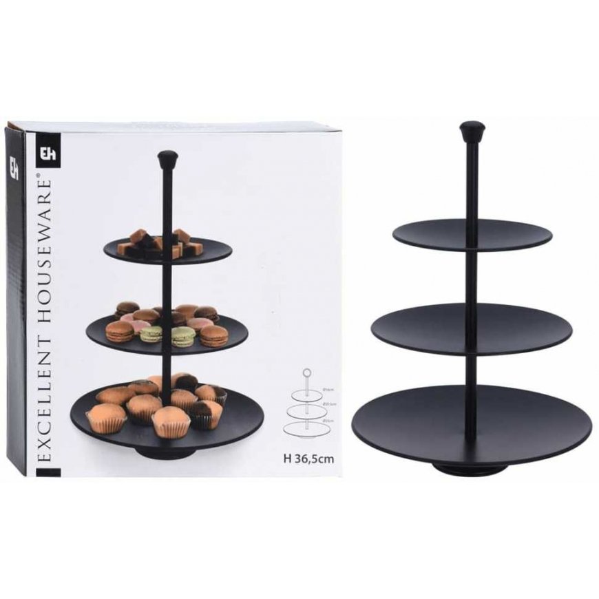 Erinomainen taloustavaroiden tarjoiluteline, 3 tasoa, musta, 36,5 cm – 5