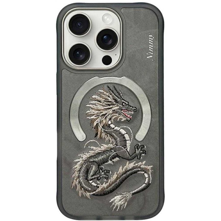 Nimmy Dragon MagSafe Apple iPhone 16 Pro -puhelinkotelo harmaalla värillä