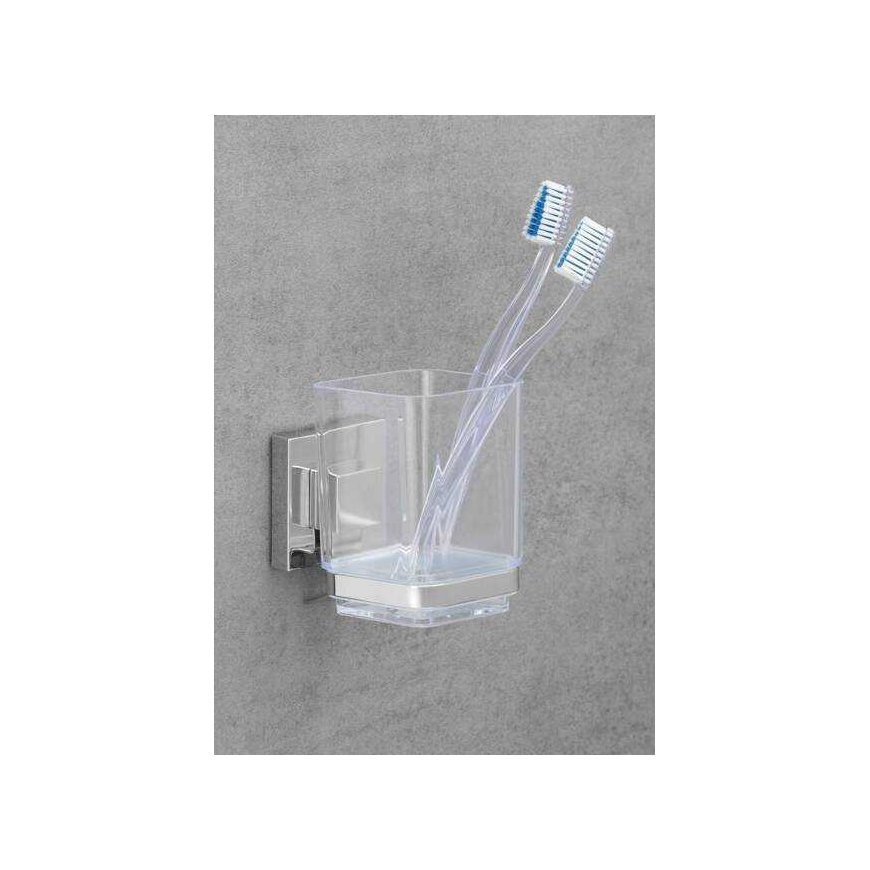 Wenko Weko "Quadro" toothbrush holder with vacuum holder, silver/transparent – 2