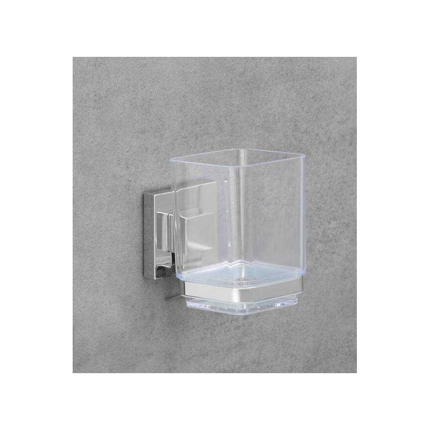Wenko Weko "Quadro" toothbrush holder with vacuum holder, silver/transparent – 3