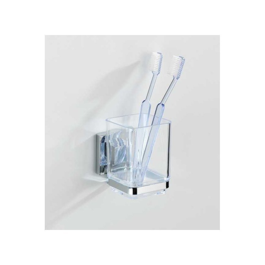 Wenko Weko "Quadro" toothbrush holder with vacuum holder, silver/transparent – 4
