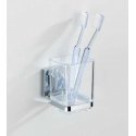 Wenko Weko "Quadro" toothbrush holder with vacuum holder, silver/transparent