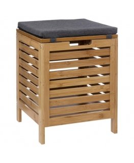 BAMBOO vonios taburetė su skalbinių krepšeliu, 2in1