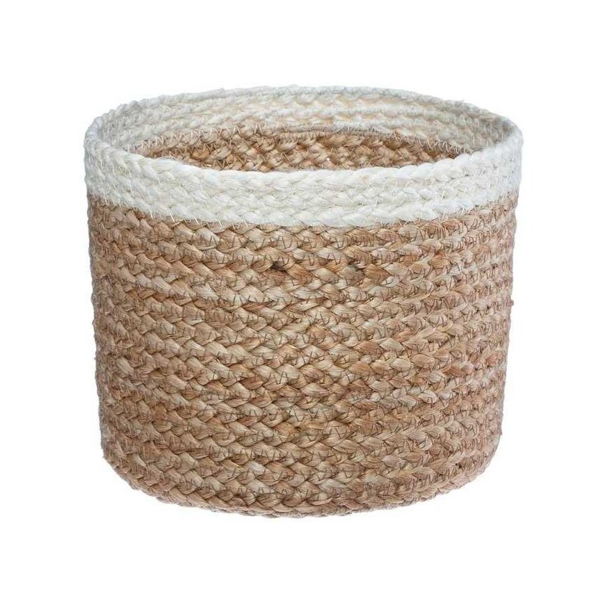 Hs Decoration PIECES Jute storage baskets, round, 3 pcs., natural color + white – 3