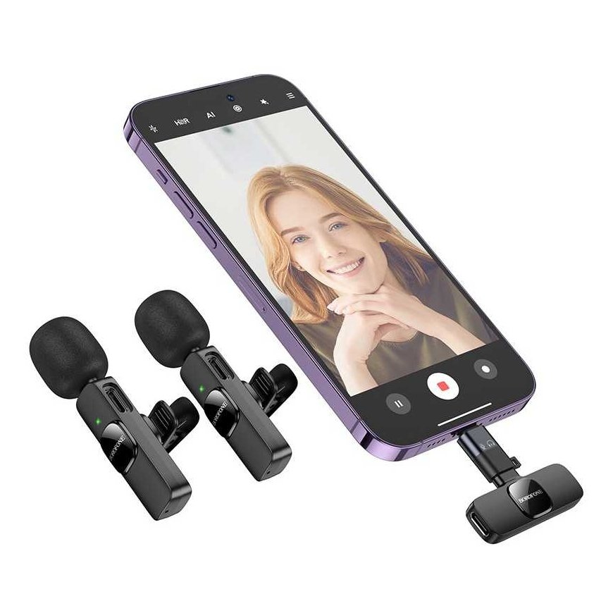 Mikrofonas Borofone BFK15 Lightning/USB-C juodas – 3