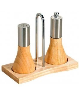 Salt shaker and pepper shaker, built on a wooden base, KESPER