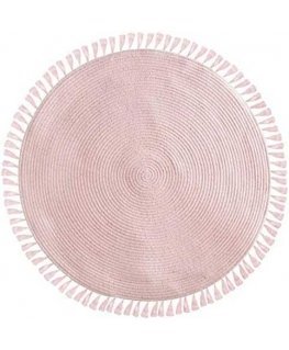 Dekoracja Domu Pink Lurex decorative rug, diameter 90 cm with fringes, pink