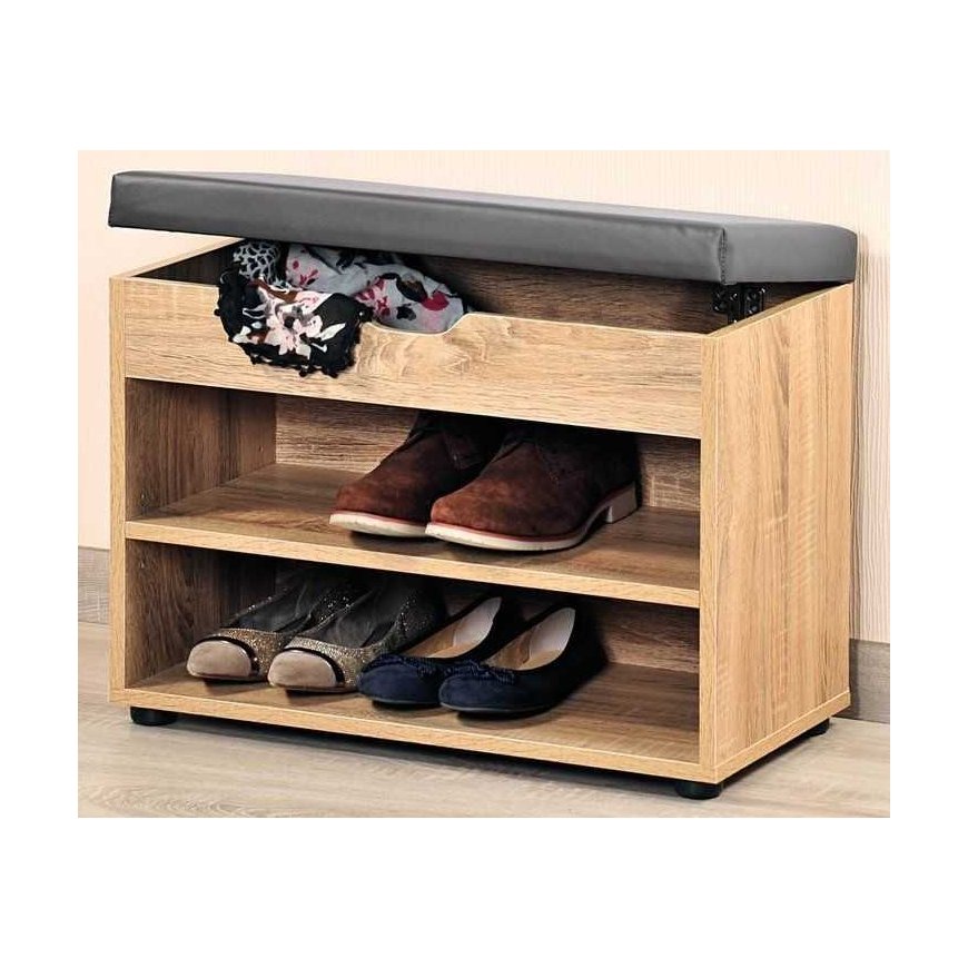 Kesper Bench Wooden shoe cabinet with seat, hallway bookcase with practical seating bench