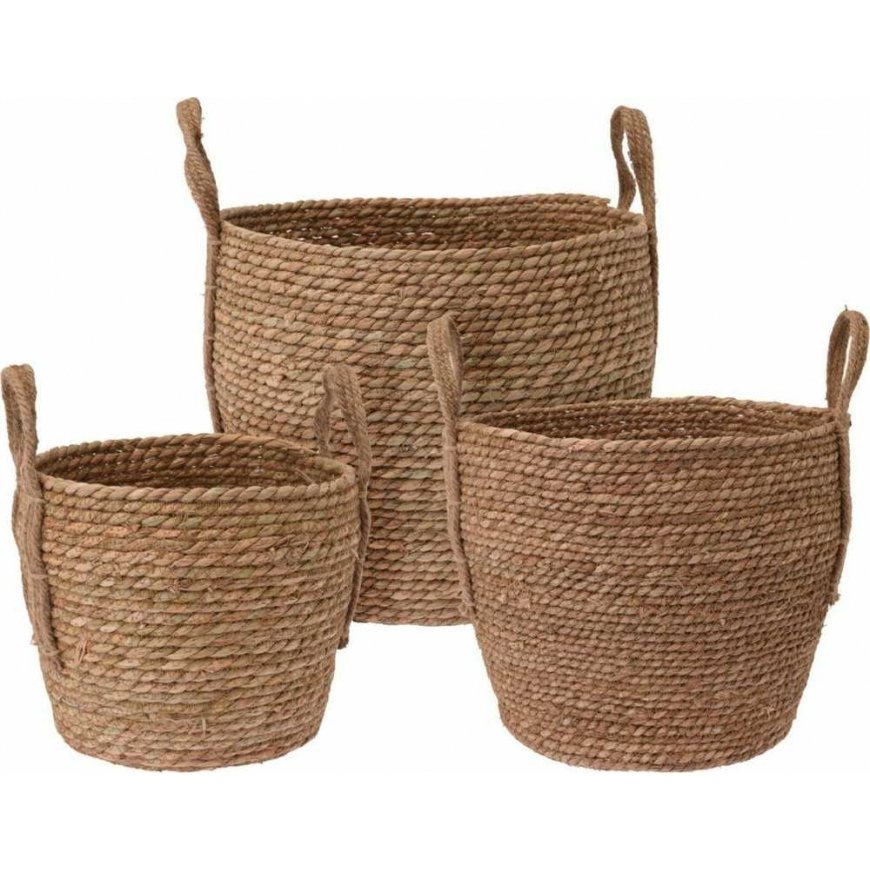 Lumarko set of 3 baskets with handles, brown, universal, various sizes, wicker baskets