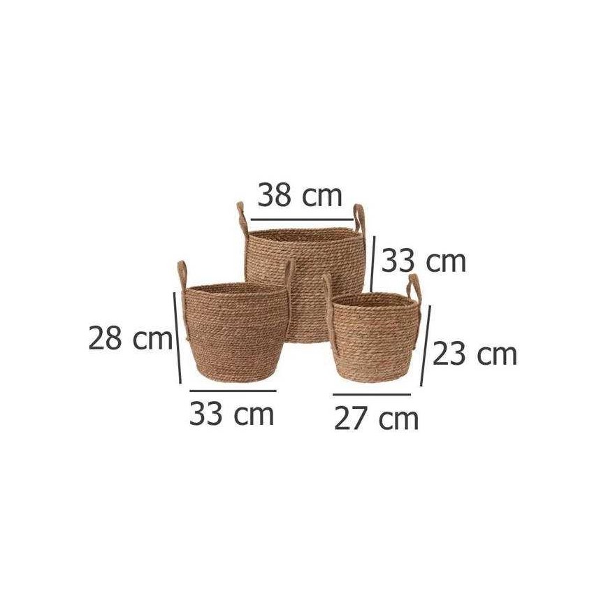 Lumarko set of 3 baskets with handles, brown, universal, various sizes, wicker baskets – 4