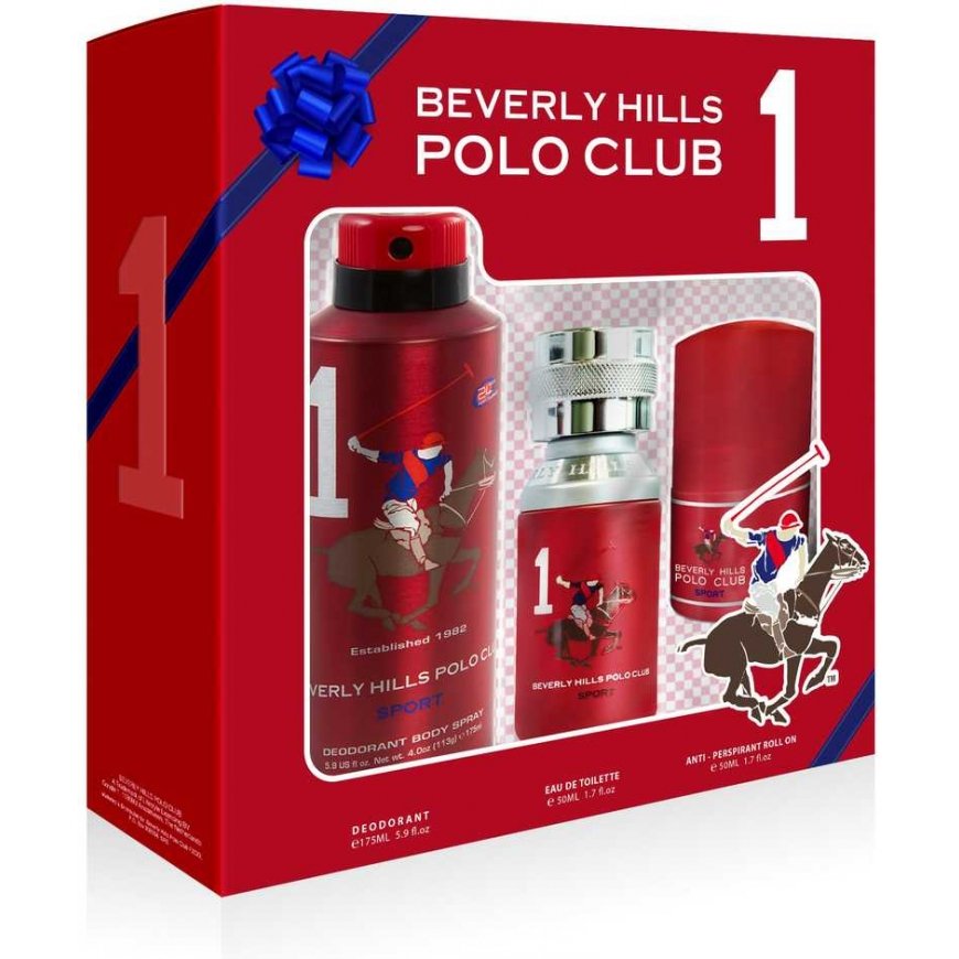BEVERLY HILLS Polo Club Sport No. 1 gift set eau de toilette 50 ml + deodorant spray 175 ml + antiperspirant roll-on 50 ml50 ml