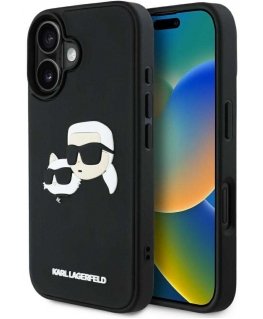Karl Lagerfeld HC 3D Rubber Double Heads -kotelo iPhone 16:lle musta