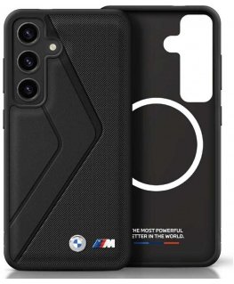 Case BMW Leather Oversized Stripes MagSafe for Samsung Galaxy S25 black