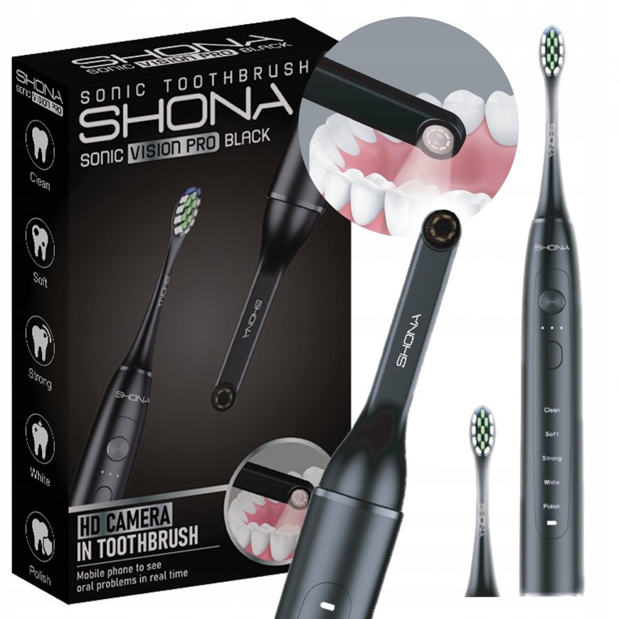 Dantų šepetėlis Shona Med Shona Sonic Vision Pro + kamera Wi-Fi juoda
